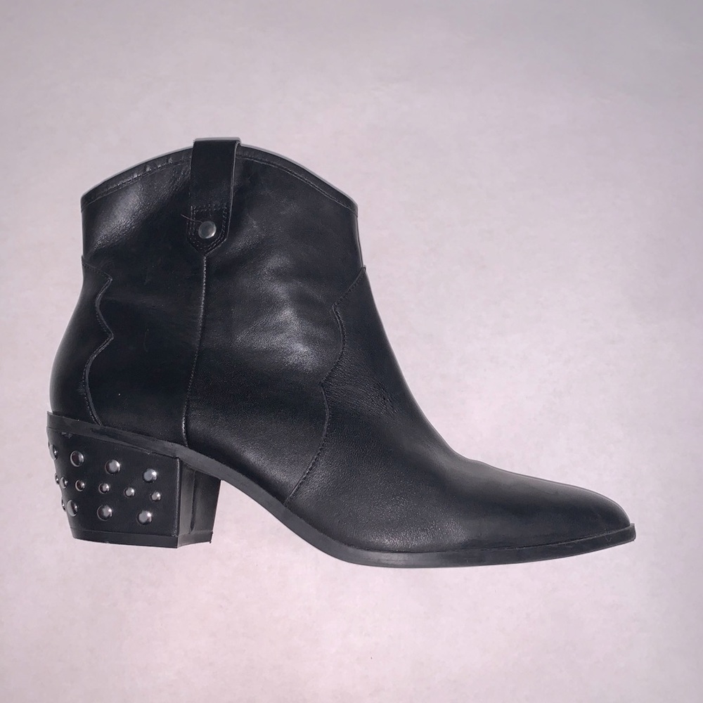 INC Black Leather Studded Heel Bootie size 10